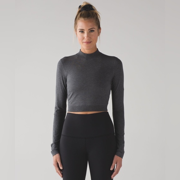 lululemon athletica Tops - lululemon - Kitsilano Mock Neck Cropped Long Sleeve - Dark Heathered Grey - 6